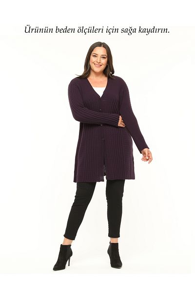 Laden Large Size Knitwear Women's Long Mother Flexible Soft Purple Cardigan