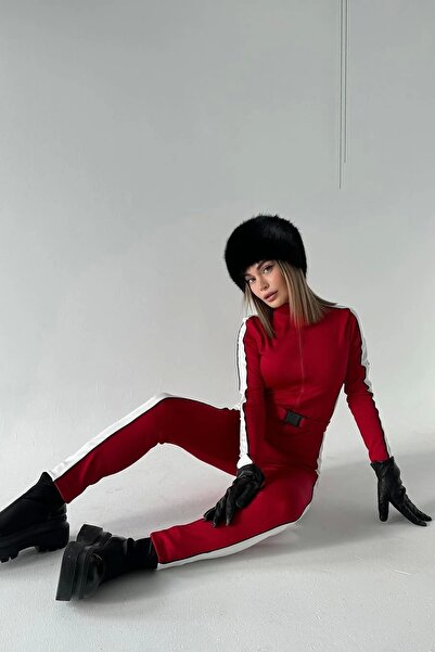 Bak Moda Premium Red Jumpsuit with Split Belt Detail