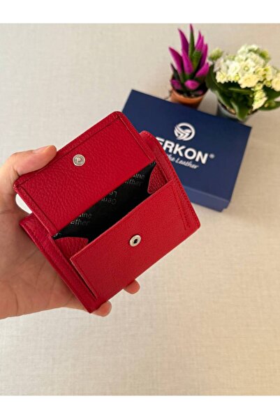 DERKON Misha Model Red Genuine Leather Wallet - Small with Plenty of Card Holders