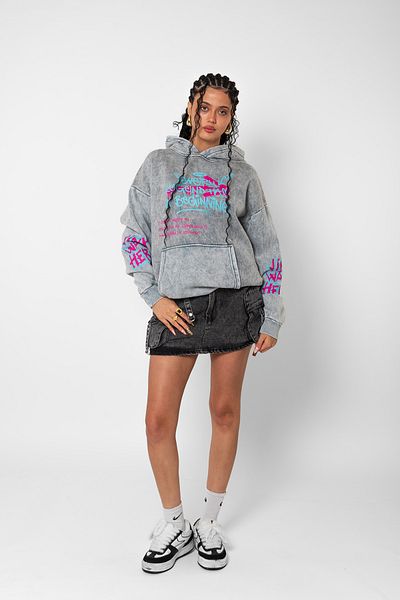 Bak Moda Jinx Arcane Printed Oversize Unisex Washable White Hoodie