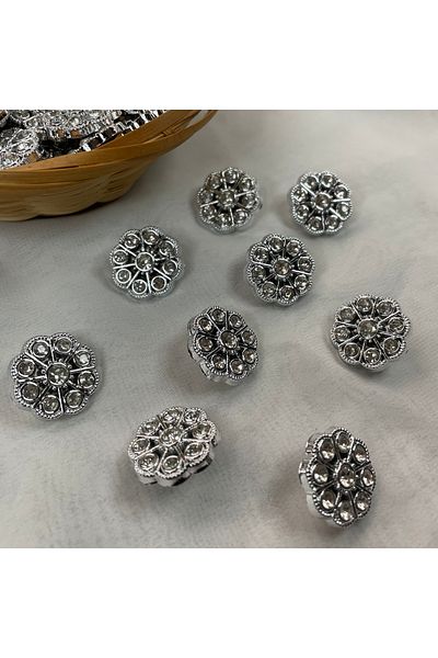 Bukle İplik 34" Button with Flower Pattern Crystal Stone Detail Metallized Plastic Bottom Seam (12 Pcs)