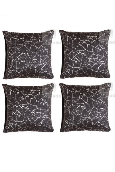 Bumedo طقم غطاء وسادة رمي من 4 قطع من قماش سوهو منقوش باللون الذهبي - 42 × 42 سم