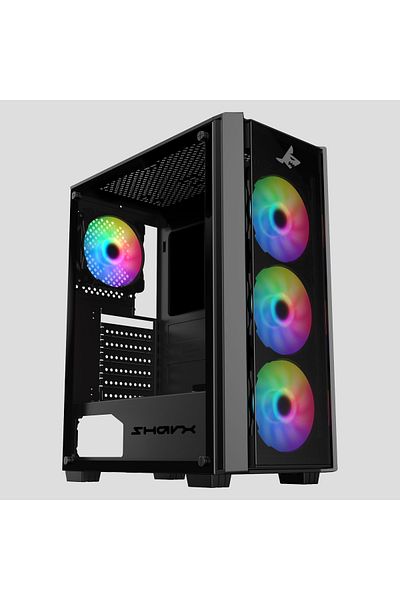 SHARX CASE (S-200)STRIKER ARGB ATX, 4x120mm Fans,Glass Panel,Type C Dongle, USB 3.0/2.0, Power/Reset