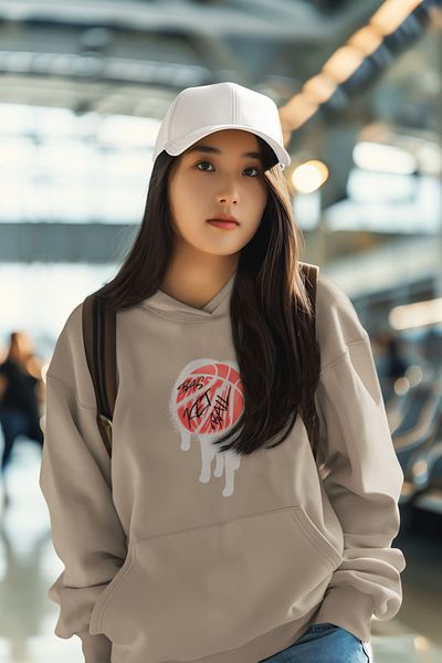 Tshirto Hanorac cu glugă cu imprimeu graffiti de baschet, negru/bej/albastru închis