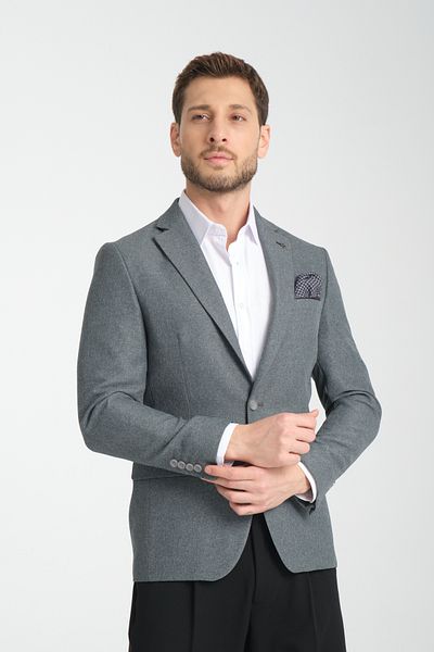 Frappoli Мъжко спортно сако с прилепнала кройка и моно яка, сиво и текстурирана материя, Icardi