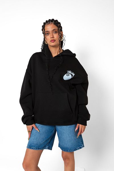 Bak Moda Sts. Eight Ball Printed Oversize Unisex Black Hoodie