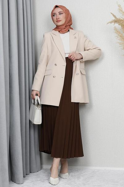 GİZ AGİYİM Kelebek Broş Detay Ceket Krem