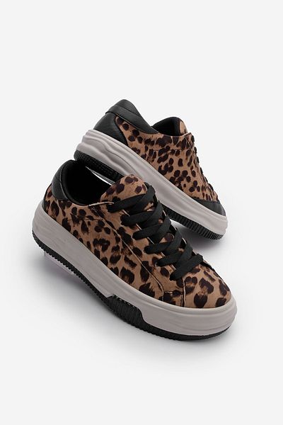 Marjin Tales Tan Damen-Sneaker mit Leopardenmuster – dicke Sohle und Schnürung