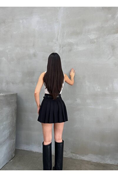 Bak'ap Fusta mini scurtă plisată cu curea