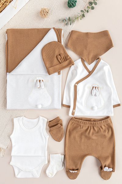 Babymod 8-Piece Baby Boy Hospital Release Newborn Baby Set with Rabbit Figure