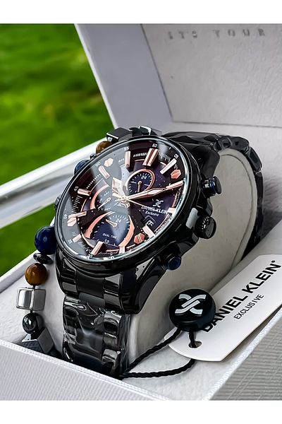 Daniel Klein All Functions Active Black Luxury Men's Steel Wristwatch Bracelet