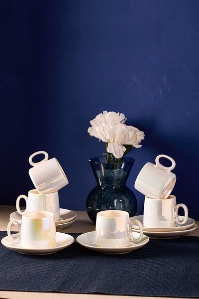 Perotti Pearl Porcelain Luster Coffee Cup Set for 6 People