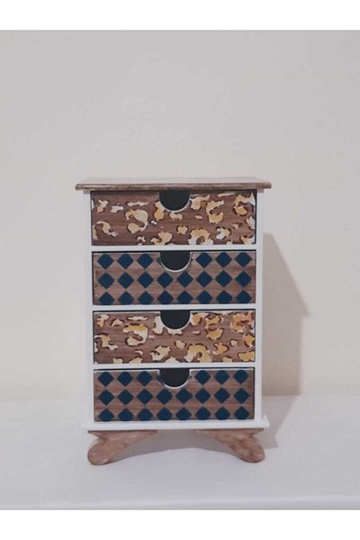 Altınyapı Hobi Market Wooden 4 Drawers, Decorative, Gift, Jewelry, Accessories Box 28X18,5X14 cm