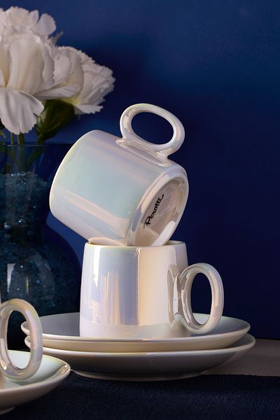 Perotti Pearl Porcelain Luster Coffee Cup Set for 6 People