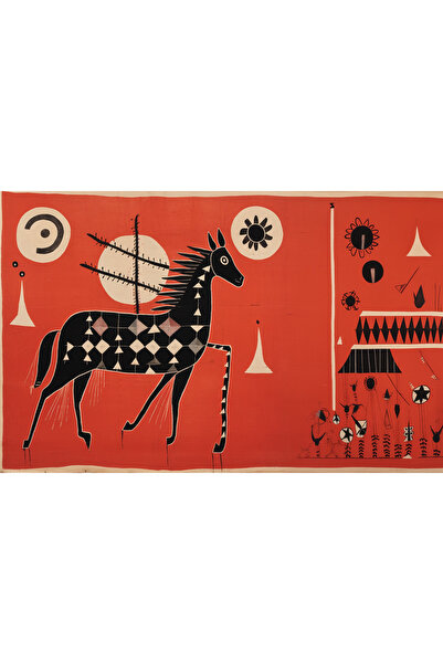 Rugs Modern Halı Συλλογή Dido Κόκκινο Μαύρο Θέμα Αφηρημένο Μοτίβο Αλόγου Μοντ...