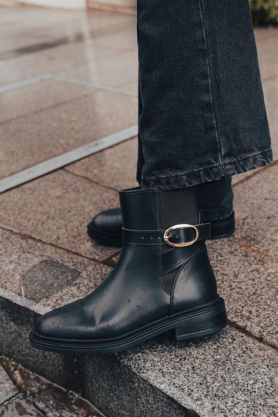 Marjin Gold Buckle Rodop Women's Casual Boots - Black with Elastics