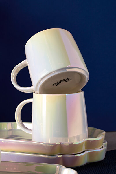 Perotti Pearl Porselen Lüster 6 Kişilik Ikramlı Kahve Fincanı Takımı