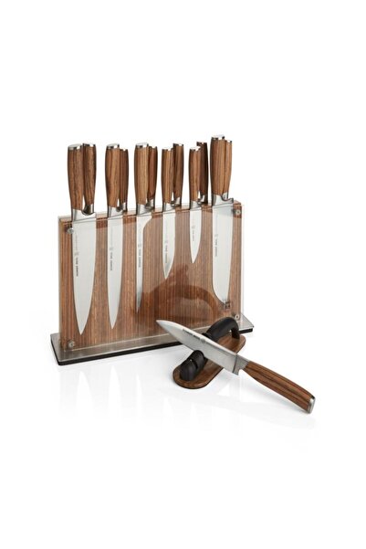 SCHMIDT BROTHERS 15 Parça Zebra Ahşap Bıçak Bloğu Seti, Dövme Alman Paslanmaz...