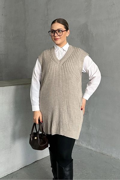 Stil Diva Plus Size V-Neck Short Sleeve Knitwear Sweater 302133