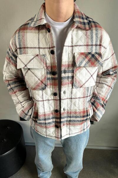 Flaw Wear Μπροστινή τσέπη με λεπτομέρεια καρό σχέδιο εκρού μπουφάν