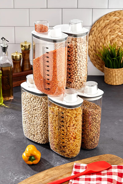 Yetex مجموعة مكونة من 6 أوعية تخزين بيضاء مع مقياس محكم بالمكنسة الكهربائية -...