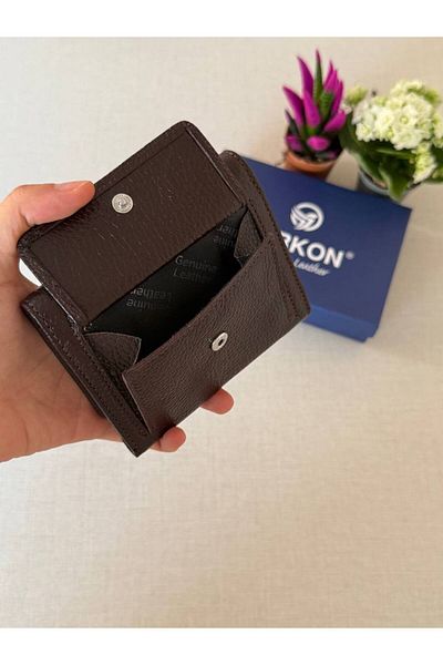 DERKON Misha Model Brown Genuine Leather Small Wallet - with Plenty of Card Holders
