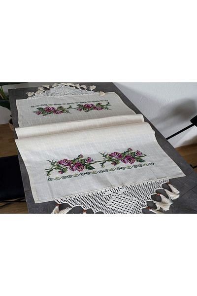Yavuz Tekstil Cross Stitch Runner- Κάλυμμα Ψυγείου Plum 100% Βαμβάκι