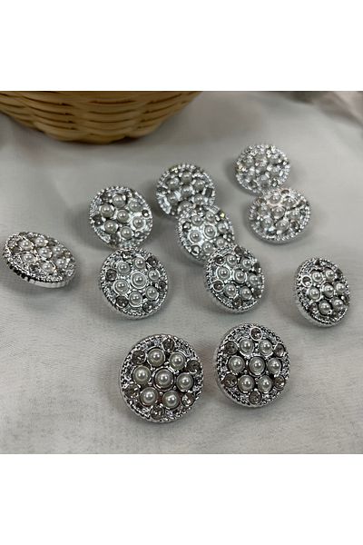 Bukle İplik 34" Twisted Metallized Plastic 7 Pearls and Crystal Stone Detailed Knob - 12 Pcs