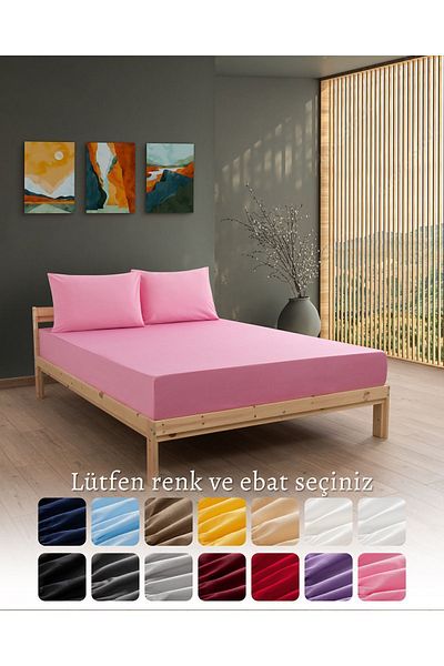 MODELHOME Pink Color Elastic Sheet Set (COTTON DUVET COVER, WITH PILLOW CASE) 7 Different Sizes