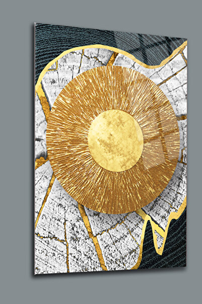 glassartdesign Modele geometrice rotunde aurii, abstracte, pictură pe sticlă irezistibilă, pictură modernă, decorațiuni pentru casă