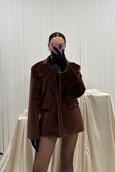 Tüylü Kahverengi Blazer Ceket