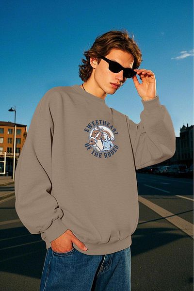 Vatkalimon Φούτερ με στάμπα Rodeo καφέ Unisex με χοντρό φλις εσωτερικά