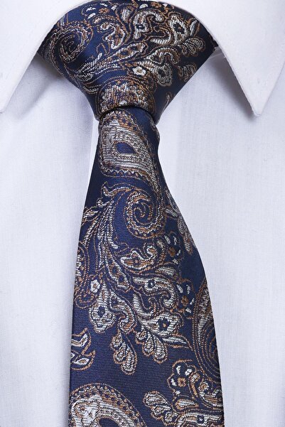 Esgue Χειροποίητη γραβάτα 7,5 εκ. Μπεζ Navy Blue με μοτίβο σταγόνας