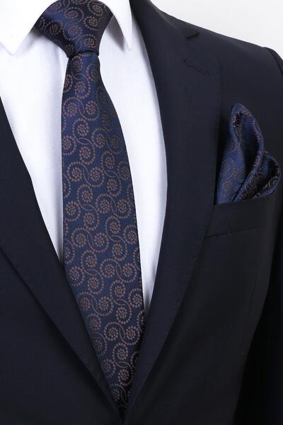 Esgue Ручна робота 7,5 см краватка з серветкою з кавово-синім візерунком