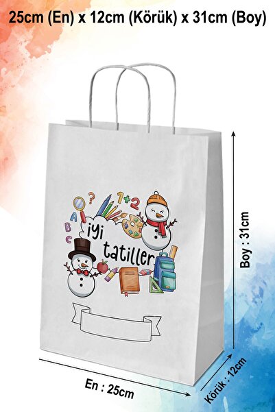 nna tasarım 50 Adet İYİ TATİLLER SÖMESTR Baskılı ORTA BOY Kağıt Çanta/poşet 25X12X31 Cm( BT146-50)