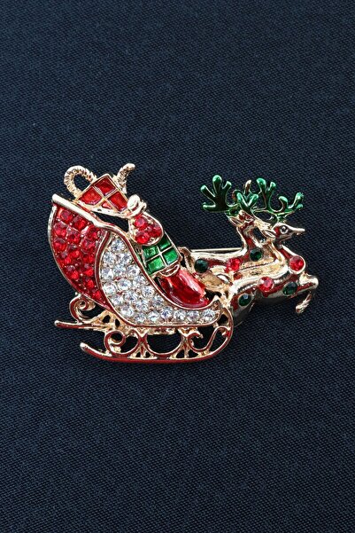 KEEBA Çocukluk hayallerinin mucizesi Geyikli noel baba kızağı broş, Gold tonl...