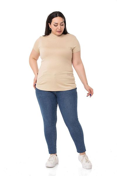 DISENTIS MODEST Plus Size Half Fisherman Short Sleeve Viscose Beige Body
