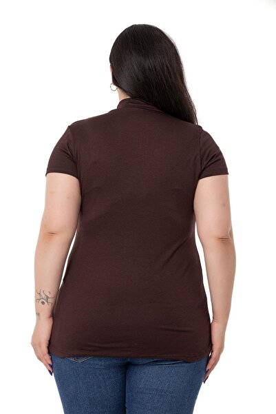 DISENTIS MODEST Large Size Half Fisherman Short Sleeve Viscose Brown Body