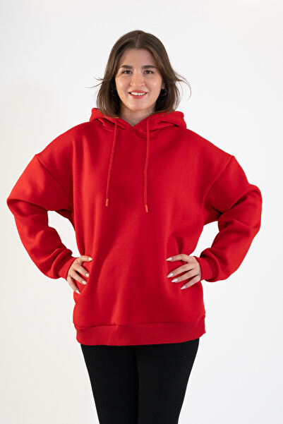 TEVOOY Unisex Oversize Kapüşonlu, Şardonlu ve İç Tüylü Baskılı Sweatshirt Hoodie