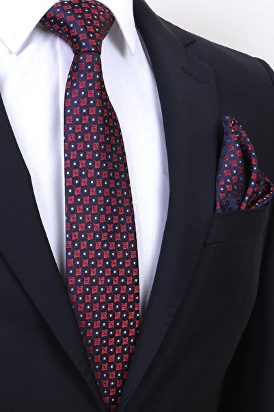 Esgue ربطة عنق مصنوعة يدويًا مقاس 7.5 سم باللون العنابي والأزرق الداكن