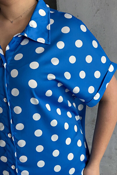 Stil Diva Plus Size Button Front Short Sleeve Polka Dot Print Shirt 303462