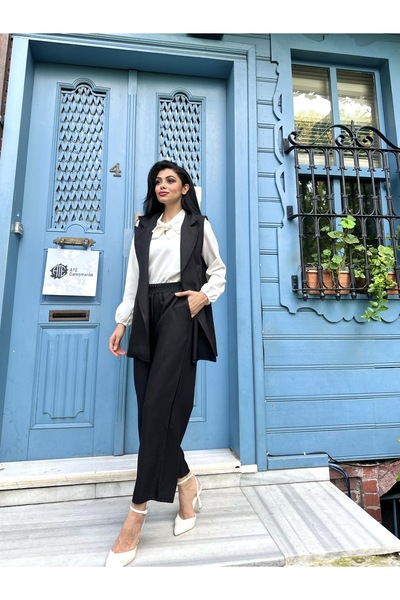 KÜÇÜĞÜM BUTİK Black Color Wool Effect Vest and Trousers (Vest-Pant)
