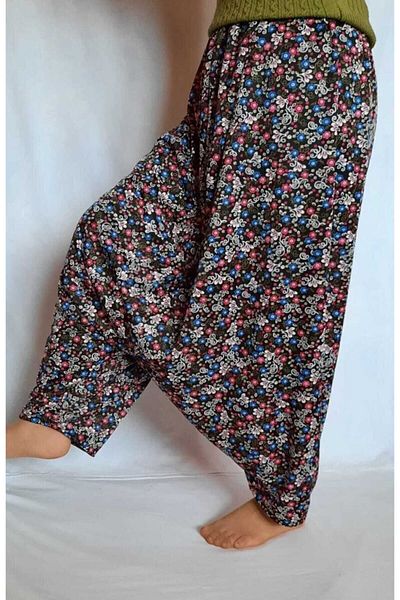 ÖZÖZKANLAR Floral Traditional Jersey Women's Shalwar with Mesh from the Bottom