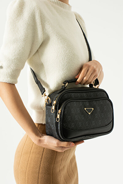 Kaya Bag حقيبة كتف وحقيبة كروس نسائية سوداء بثلاثة عيون مقاس 21x24