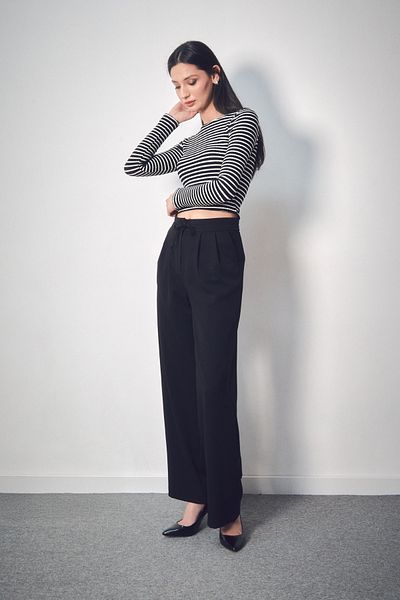 Fulla Moda Elastic Waist Pocket Fabric Trousers