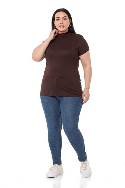 DISENTIS MODEST Large Size Half Fisherman Short Sleeve Viscose Brown Body