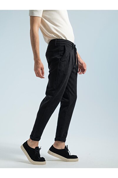 ribana Erkek Kadife Boyfriend Pantolon , Slim Fit Rahat Kesim Beli Bağlamalı Yan Cepli Jogger Pantolon