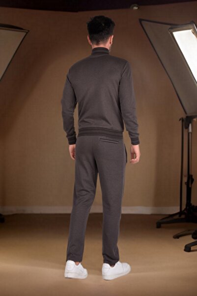 BESSA Men's Smoked Tracksuit Set Suede Detailed Zippered Pocket Straight Leg Inside