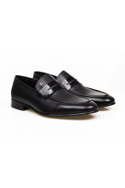 Butik Black Color Laceless Genuine Leather Men's Shoes