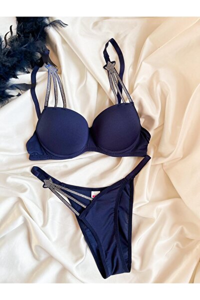 blackstrip Star Model Padded Bra and Panty Set - Bralet Set